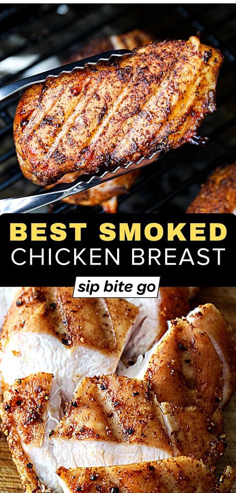 best smoked chicken breast Traeger recipe images with text overlay Smoked Chicken On A Pellet Grill, Smoker Grill Recipes Chicken, Smoked Grilled Chicken, Chicken On Smoker Recipes, Chicken On The Pellet Grill, Bbq Smoker Recipes Chicken, Bbq Chicken On Pellet Grill, Grilled Chicken On Pellet Grill, Healthy Smoked Chicken Recipes