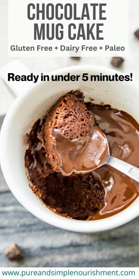 Oat Flour Mug Cake Healthy, Whole 30 Mug Cake, Gluten Free Chocolate Mug Cake, Almond Flour Mug Cake, Chocolate Mug Cake Recipe, Mug Cake Recipe, Chocolate Mug Cake, Keto Biscuits, Clean And Delicious