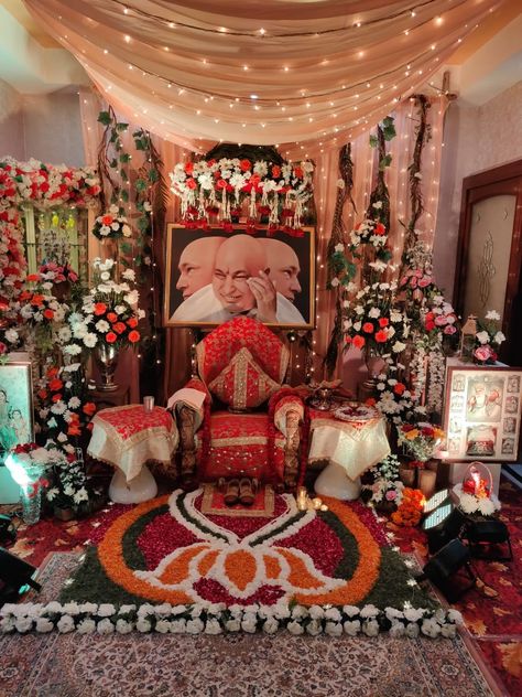 Guruji Decoration At Home, Guruji Satsang Flower Decoration, Guruji Darbar Decoration, Guru Ji Darbar Decoration At Home, Guruji Satsang Decoration At Home, Guru Ji Satsang Decoration, Welcome Rangoli, Mandir Decoration, Diwali Decorations At Home