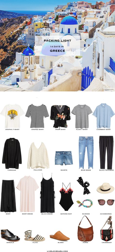 What to Pack for Greece Packing Light List Praia Outfit, What To Pack For Greece, Pack For Greece, Greece Packing, Greece Packing List, Greece Destinations, Greece Outfit, Summer Packing, Travel Capsule Wardrobe