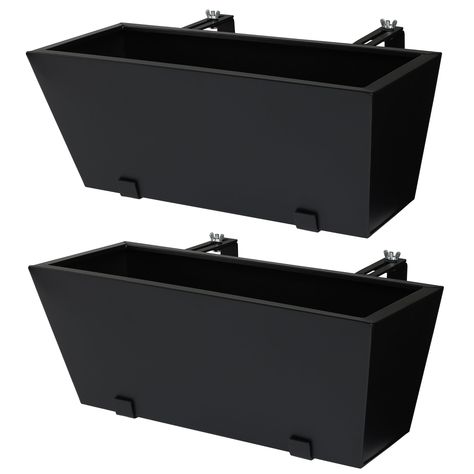 PRICES MAY VARY. ENHANCED DURABILITY & STRENGTH: Crafted from high-quality iron with a weather-resistant finish for enduring use. Solid yet lightweight, this planter is fully welded to prevent leakage. Each box features two pre-drilled drainage holes with a plug, ensuring proper water management. Additional reinforcement has been added to accommodate wider railings, making these ideal for any home setup. ELEGANT & MODERN APPEAL: Boasting a sleek, modern design, this planter adds a sophisticated Railing Planter Boxes, Patio Herb Garden, Beach House Outdoor, Deck Railing Planters, Porch Window, Metal Railing, Fence Planters, Railing Planters, Balcony Flowers