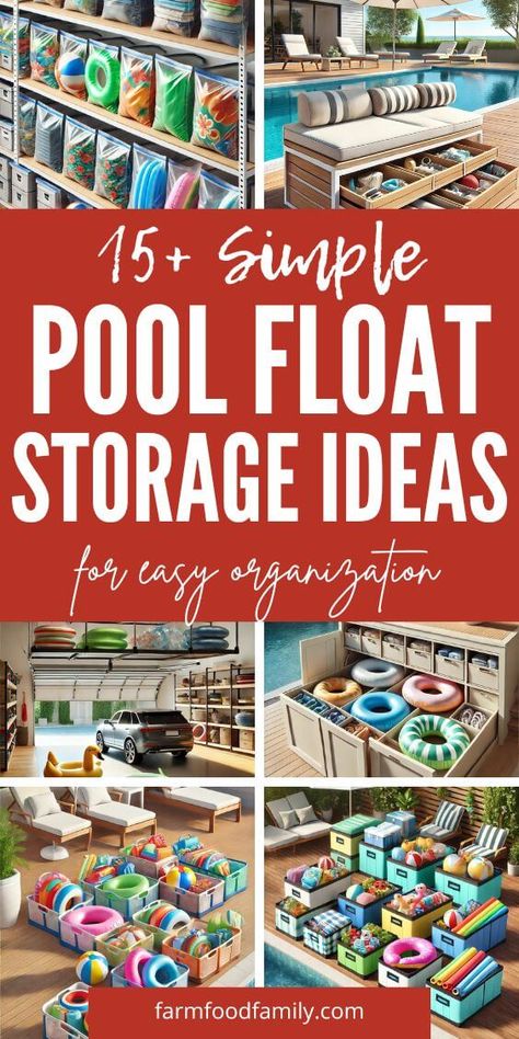 15 Smart Pool Float Storage Ideas to Maximize Space 36 Towel Storage Pool Area, Pool House Organization, Diy Pool Float Holder, Pool House Storage Ideas, Pool Float Storage Ideas Diy, Pool Organization Ideas, Pool Toy Storage Ideas, Beach Gear Storage, Pool Float Storage Ideas