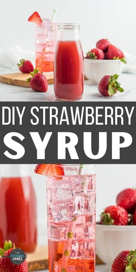 Strawberry Syrup For Drinks, Syrup For Drinks, Homemade Snow Cones, Strawberry Syrup Recipes, Freezing Strawberries, Banana Syrup, How To Make Lemonade, Strawberry Simple Syrup, Simple Syrups