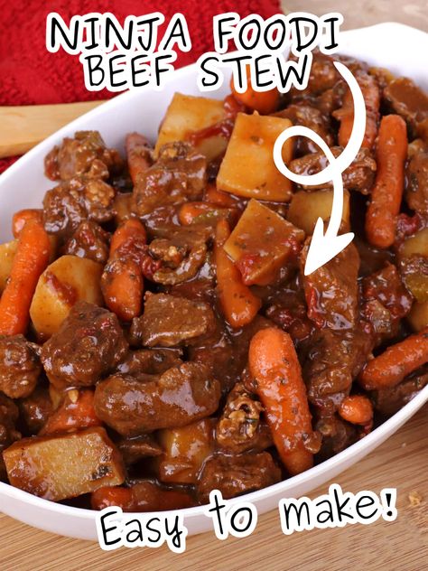 Easy Ninja Foodi Beef Stew Recipe - Wasian Cookery Ninja Foodi Pressure Cooker Beef Stew, Beef Ninja Foodi Recipes, Pressure Cooker Beef Stew Instant Pot, Beef Stew In The Ninja Foodie, Beef Stew In Pressure Cooker, Ninja Foodie Beef Stew Recipe, Ninja Foodie Roast Beef, Ninja Beef Stew Recipe, Beef Stew Ninja Foodi Recipes