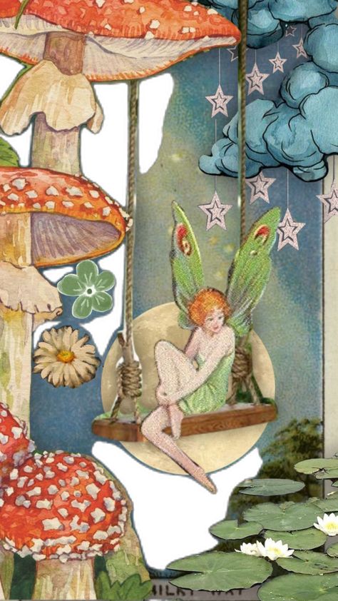 Mushroom Fairy Aesthetic Wallpaper, Mushroom Drawing Fairy, Moon And Mushroom Art, Pretty Mushrooms Nature, Fairy Mushroom Painting, Fairy Garden Mural, Whimsical Mushroom Art, Fairy Mushroom Drawing, Mushroom Fairy Aesthetic