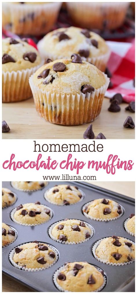 Homemade Chocolate Chip Muffins, Nutella Muffin, Muffins Blueberry, Homemade Chocolate Chips, Simple Muffin Recipe, Low Carb Muffins, Homemade Muffins, Wontons, Chocolate Chip Muffins