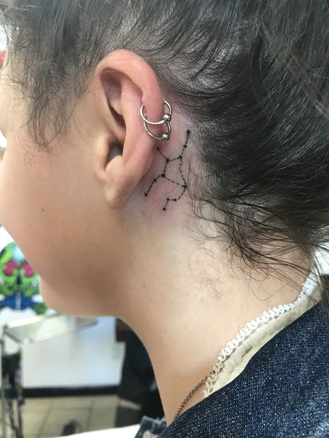 virgo star constellation tattoo 🌟 Virgo Constellation Tattoo Behind Ear, Virgo Behind Ear Tattoo, Virgo Tattoo Behind Ear, Virgo Star Constellation Tattoo, Virgo Star Sign Tattoo, Star Tattoos Behind Ear, Virgo Sign Tattoo, Virgo Star Constellation, Tattoo Virgo