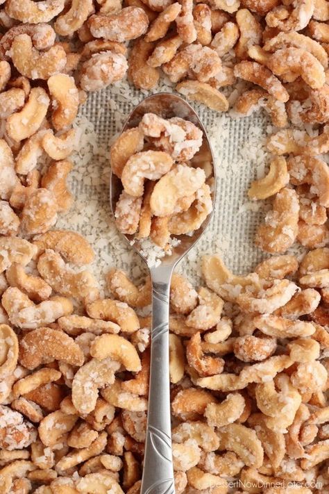 <p>Recipe: <a href="http://www.dessertnowdinnerlater.com/coconut-cashews/" target="_blank">Coconut Cashews</a></p> Cashews Recipes, Coconut Cashews, Trader Joes Food, Recipes To Make At Home, Joe Recipe, Diy Food Gifts, Healthy Low Calorie Meals, Trader Joes Recipes, Nut Recipes