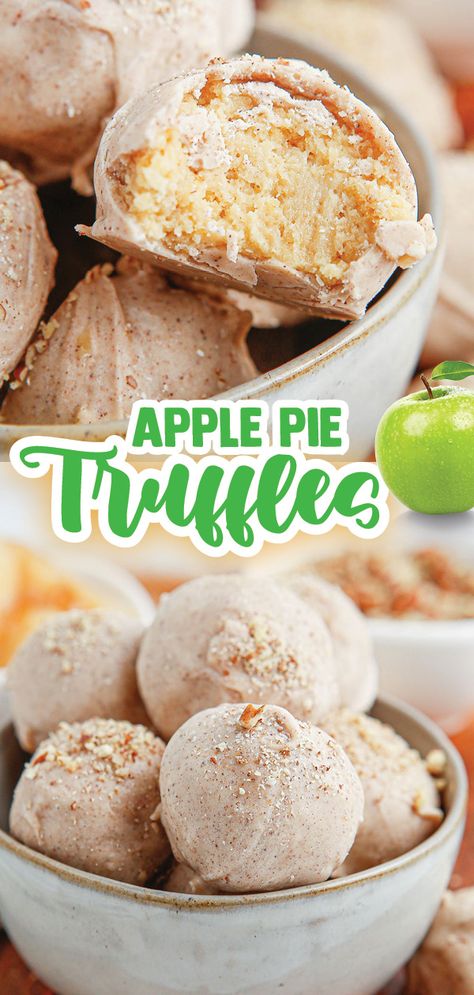 Apple Truffle Recipe, Apple Pie Truffle Recipe, Clean Eating Thanksgiving Desserts, Thanksgiving Apple Recipes, Oreo Balls Thanksgiving, Thanksgiving Day Cookies, Fall Truffles Recipe, Apple Pie Cake Pops, Christmas Dessert Tray Ideas