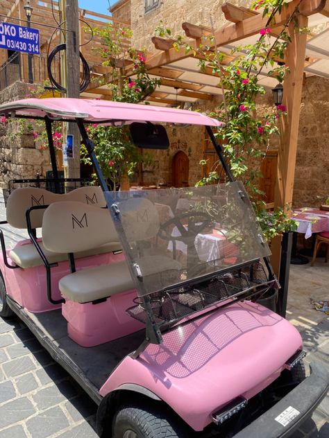 Pink Golf Cart Aesthetic, Bev Cart Girls Golf, Pink Golf Cart, Blessing Bag, Blessing Bags, Golf Stuff, Dream Vehicles, Girls Golf, Girl In Water