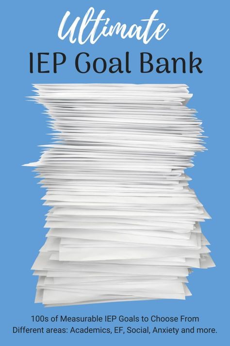 IEP goal banks to help you with your IEP development; also tips for how to make your goals SMART  IEP goals for: executive functioning, IEP organization, goal tracking and more. Iep Goal Tracking, Iep Organization, Iep Meetings, Goal Tracking, Organizing Paperwork, Iep Goals, Teaching Special Education, Learning Support, School Social Work