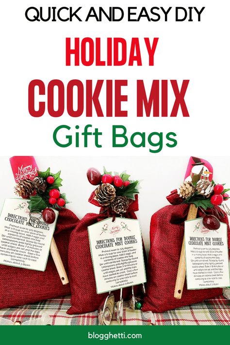 Delicious Double Chocolate Mint Cookie Mix wrapped up in a holiday gift sack is a perfect handmade gift. Free printable gift tag for this DIY gift included. #cookies #giftbag #cookiemix #chocolate #Christmas #printable #tags Cookie Mix Gift, Christmas Lists, Chocolate Mint Cookies, Gift Bags Diy, Gift Sack, Chocolate Christmas, Free Printable Gift Tags, Printable Gift Tags, Mint Cookies