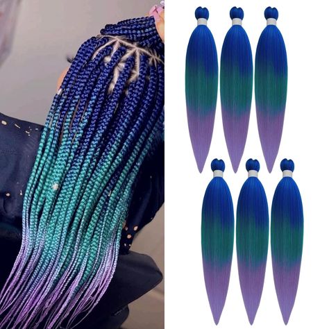 PRICES MAY VARY. Ombre Blue Green Lavender,Packs of 6,26inch(Folded Length). Feed in Braiding Hair-Knotless Braids,Box Braids,Micro Braids,Jumbo Braids. Pre stretched Braiding Hair- Save Time,More Natural Looking,Easy to Work. Low Temperature Flame-Retardant Synthetic Fiber-Hot Water Setting,Easy Lock,Easy ReStyle. Long Lasting Freshness Without Skin Irritation,Very Light,Itch Free,No Tangle,No Shedding,No Chemical Smell,Sweat Resistant,Natural And Durable.Comfortable To Wear For A Long Time.Try Green Braids, Mommy Hair, Pretty Braid, Mommy Hairstyles, Lavender Ombre, Braids Jumbo, Ombre Braiding Hair, Pretty Braids, Colored Hair Extensions