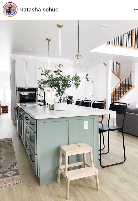 Green Kitchen Island, Sage Green Kitchen, Kitchen Blue, Going To, Green Cabinets, Hus Inspiration, It Is, Kitchen Redo, You Are