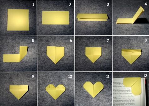 Origami Easy Tutorial, Diy Bookmark Ideas, Bookmark Flower, Origami Hearts, Origami Bookmarks, Diy Bookmark, Origami Star Box, Origami Bookmark, Heart Bookmark