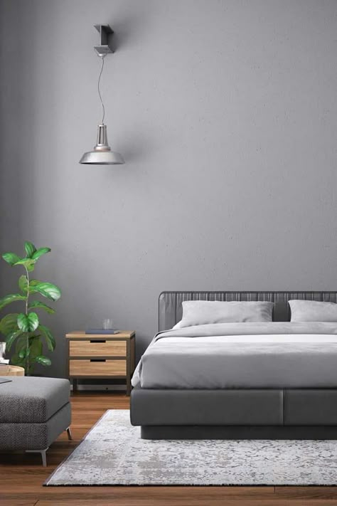 70+ Gorgeous Grey Bedroom Ideas That Will Inspire You - Home Decor Bliss Gray And Dark Gray Bedroom, Grey Colour Bedroom Ideas, Grey White Bedroom Ideas Colour Schemes, Grey Rooms Ideas, Wall Color Ideas Grey, Grey Paint Room Ideas Bedrooms, Grey Wall Aesthetic Bedroom, Bedroom Wall Colors Grey, Gray Room Ideas Bedroom Decor Grey Walls