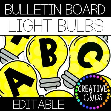 Bulletin Board Letters: Light Bulbs {Made by Creative Clips} | TPT Light Bulb Graphic, Printable Bulletin Board Letters, Printable Bulletin Board, Door Quotes, Creative Clips, Hallway Displays, Creative Clips Clipart, Writing Station, Back To School Bulletin Boards