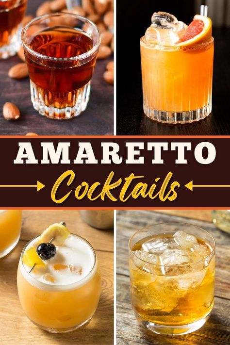 Amaretto Simple Syrup Recipe, Amaretto Whiskey Drinks, Tequila Amaretto Drinks, Amerreto Mixed Drinks, Drinks With Amaretto Recipes, D'usse Drink Recipes, Cocktails With Amaretto, Drinks With Amaretto, Amaretto Drinks Cocktails