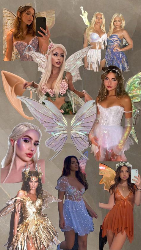 Halloween costume inspo Fairy Clubbing Outfit, Halloween Inspo Costume Ideas Fairy, Faries Halloween Costumes Aesthetic, Fairy's Halloween Costumes, Gold Fairy Halloween Costume, Fairy Costumes For Women, Yellow Fairy Costume Halloween, Elf Halloween Costume Aesthetic, Water Fairy Costume Diy