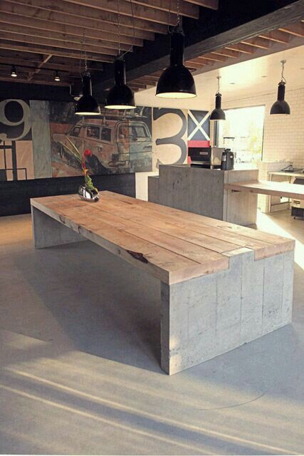 Wand Concrete Furniture, Concrete Table, Concrete Wood, Design Del Prodotto, Concrete Design, Furniture Inspiration, Industrial Furniture, Wooden Table, 인테리어 디자인