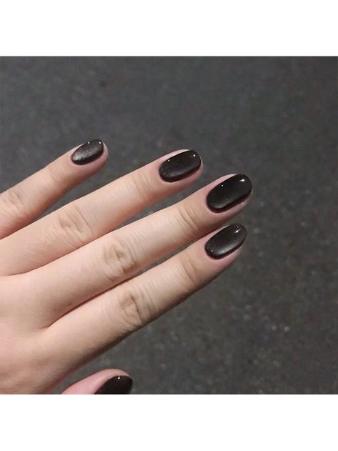 Black  Collar    Bare Nails Embellished   Nail,Hand & Foot Care Short Black Cat Eye Nails, Black Nails With Cat Eye, Black Cat Eye Nail Ideas, Black Nails Cat Eye, Black Cats Eye Nails, Cat Eye Jelly Nails, Jelly Black Nails, Cat Eye Short Nails, Cat Eye Nails Black