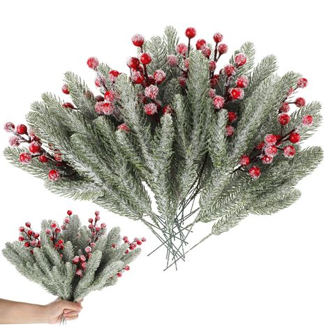 PRICES MAY VARY. Package Quantity: every package comes with a sufficient quantity of 50 pieces of pine stems and 10 pieces of artificial red berry branches; This enough quantity meets all your decoration needs, whether for small or large spaces Quality Material Construction: the Christmas greenery stems are made from durable and quality materials; The pine tree branches include a metal wire for form and support, with the pine needles made from plastic for a vibrant and realistic look; On the oth Christmas Berries Decorations, Small Fireplace Christmas Decor, Winter Holiday Decor, Red Bird Christmas Tree, Pine Tree Decor, Winter Party Decor, Christmas Bedrooms, Julkransar Diy, Primitive Curtains