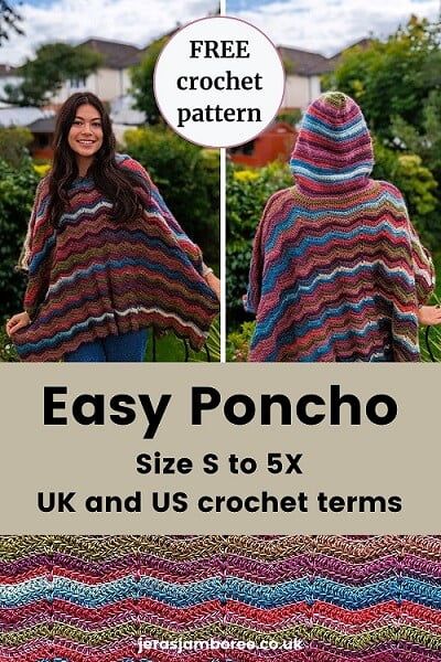 Forest Ripple Crochet Poncho Pattern - Jera's Jamboree Easy Crochet Poncho Free Pattern, Crochet Poncho Free Pattern Woman, Easy Crochet Poncho, Hooded Poncho Pattern, Crochet Poncho Pattern, Ripple Crochet, Ripple Stitch, Crochet Poncho Free Pattern, Crochet Terms