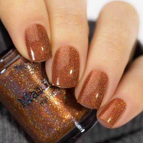 Copper Gel Nails Polish, Copper Nails Designs, Pearl Nail, Purple Holographic, Copper Nails, Brown Nail Polish, Brown Nail, Orange Nail Polish, Orange Nail