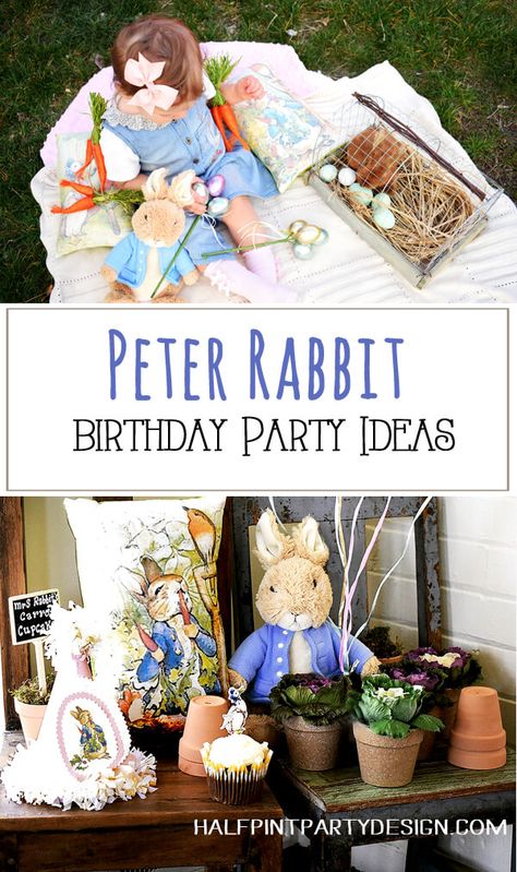 Woodland Bunny Party, Beatrix Potter Theme Party, Peter Rabbit Birthday Party Games, Peter Rabbit Birthday Party Favors, Beatrix Potter First Birthday, Beatrix Potter Decor, Beatrix Potter First Birthday Girl, Diy Peter Rabbit Decorations, Peter Rabbit First Birthday Party