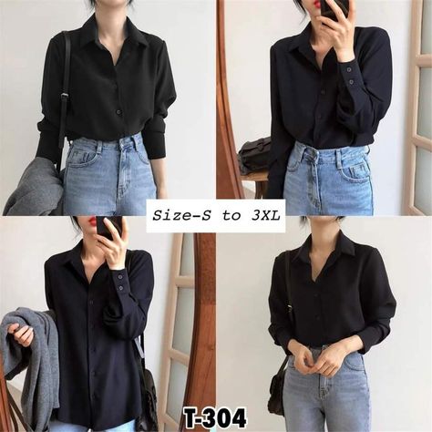 How To Tuck In Polo Women, Loose Polo Outfit Women, Black Long Sleeve Polo Outfit, Black Polo Outfit Woman, Black Polo Shirt Outfit Woman, Polo Outfit Women's, Long Sleeve Polo Outfit, Polo Outfits For Women, Black Long Sleeve Outfit