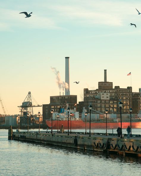 Pier and view of the Domino Sugar Factory, Fells Point, Baltimore, Maryland Baltimore Maryland Aesthetic, Baltimore Aesthetic, Fells Point Baltimore, Sugar Factory, Baltimore City, Post Grad, Room Stuff, Hotel Motel, Posters Framed