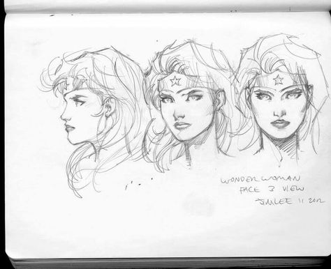 Wonder Woman 3 Face Views by artist Jim Lee -- DC Comics Superhero Sketches, Character Head, Jim Lee Art, Drawing Superheroes, Comic Face, Comic Book Art Style, Jim Lee, Arte Dc Comics, Comic Drawing