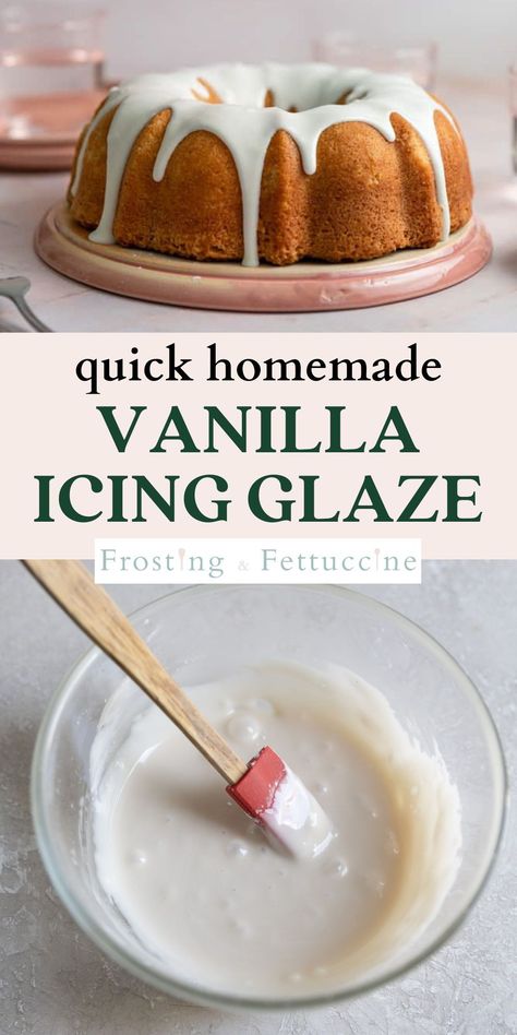 Homemade Vanilla Icing, Homemade Cake Icing, Vanilla Glaze Recipe, Vanilla Icing Recipe, Icing Recipe For Cake, Glazed Icing Recipe, White Frosting Recipes, Simple Icing, Easy Icing Recipe