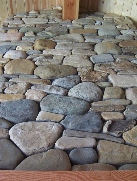 River Rock Fireplace, River Rock Floor, Rock Path, Stepping Stone Walkways, River Rock Fireplaces, Brick Ideas, Fireplace Design Ideas, Rock Floor, Rock Fireplace