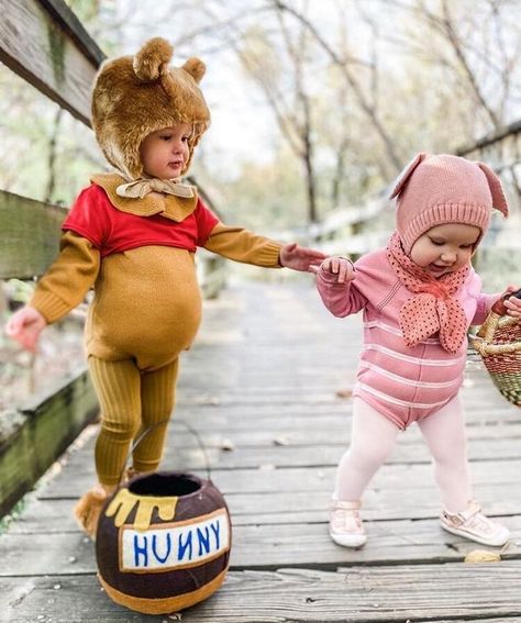 Piglet Halloween Costume, Halloween Costumes For Sisters, Piglet Costume, Sister Halloween Costumes, Winnie The Pooh Costume, Sibling Halloween Costumes, Sibling Costume, Winnie The Pooh Halloween, Halloween Costume Toddler Girl