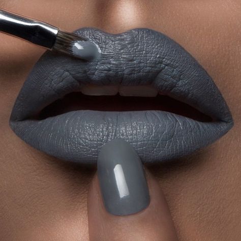 Gray Lipstick, Fifty Shades Of Gray, Lipstick Looks, Makeup Collage, Grey Lipstick, Grey Nail Art, Beautiful Gray Hair, Eyes Lips Face, Gray Nails