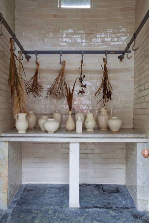 Totally Tiled: 11 Kitchens with Unexpected Tile Details - Remodelista Kitchen Storage Space, Glass Of Champagne, Kitchen Storage Solutions, Kitchen Projects, Interior Projects, House In The Woods, Kitchen Essentials, Kitchen Inspirations, Boutique Hotel