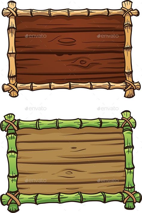 Bamboo Frames by memoangeles | GraphicRiver Cartoon Bamboo, Bamboo Frames, Digital Graphics Art, Wooden Signage, Signage Board, Photo Cake Topper, Jungle Theme Parties, Kitty Coloring, Paper Background Design