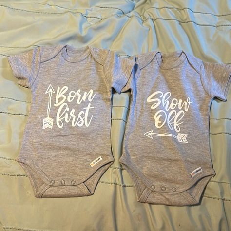 3-6 Month Twin Set Of Onesies Born First And Show Off Never Worn Grey Onesies! Twin Baby Shower Gift Ideas, Twin Essentials, Onsies Ideas, Twin Baby Shower Gifts, Twin Baby Gifts, Home Fits, Baby Shower Gift Ideas, Twins Baby Shower, Baby Gift Basket