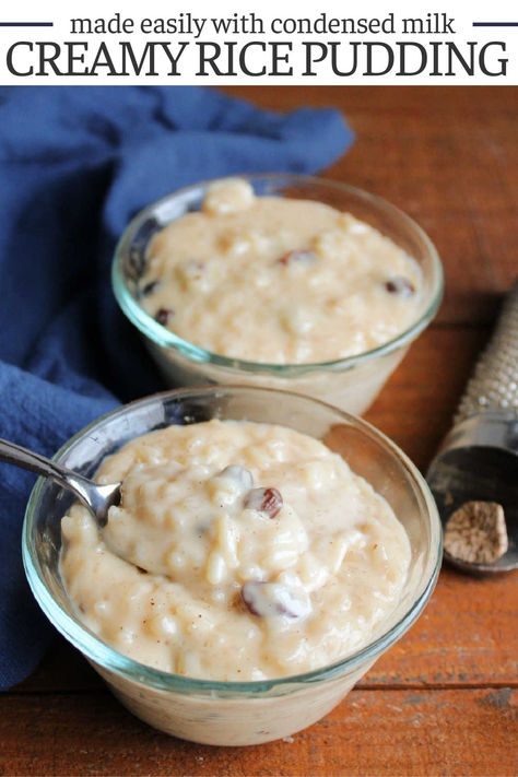 Creamy rice pudding made with sweetened condensed milk is an easy, comforting treat. It only takes a few ingredients and a little bit of time to turn rice into a favorite dessert. Easy Rice Pudding With Condensed Milk, Rice Pudding With Sweet Condensed Milk, Sweetened Condensed Milk Rice Pudding, Deserts With Sweeten Condensed Milk, Rice Pudding With Vanilla Pudding, Rice Pudding With Sweetened Condensed Milk, Rice Pudding Condensed Milk, Evaporated Milk Recipes Dessert Easy, Rice Pudding With Evaporated Milk