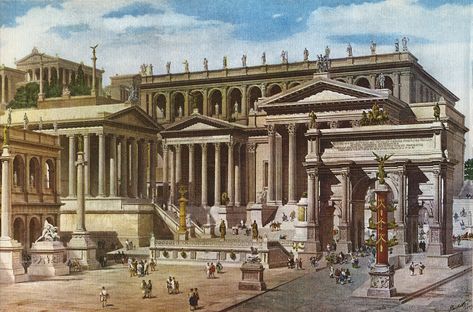 Roman Forum. The reconstruction of the 19th century. Empire Architecture, Ancient Roman Architecture, Pax Romana, Roman Costume, Roman Republic, Rome Antique, Roman Forum, Roman Architecture, Ancient Buildings