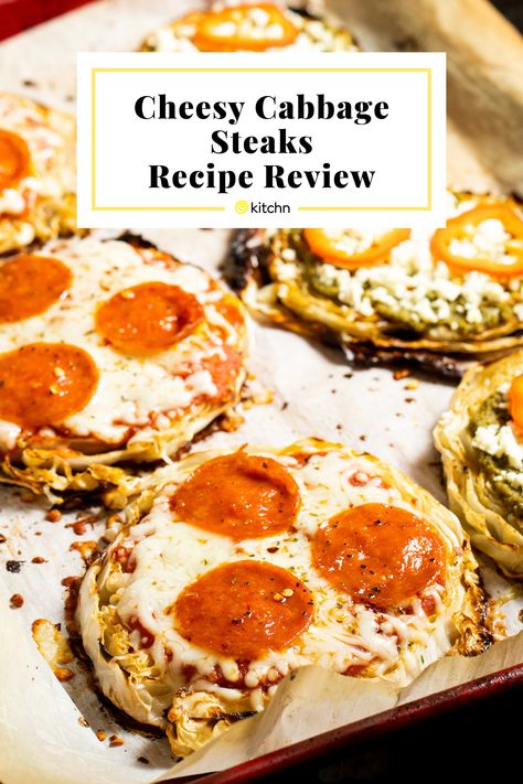 Cheesy Cabbage Steaks, Cheesy Cabbage, Cabbage Steaks Recipe, Grilled Cabbage, Steak Pizza, Baked Cabbage, Cabbage Steaks, Chicken And Cabbage, Roasted Cabbage