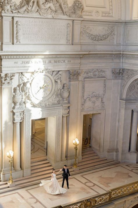 Elope San Francisco, Wedding Aesthetic Background, Los Angeles City Hall Wedding, Inside Wedding Photos, Ralph Lauren Wedding Aesthetic, San Francisco City Hall Wedding Photos, Tvd Wedding, Sf City Hall Wedding Photography, Staircase Marble