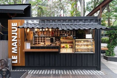 Kiosk Store, Container Coffee Shop, Food Stall Design, Mobil Design, Container Restaurant, Mobile Coffee Shop, Container Cafe, Outdoor Restaurant Design, Small Coffee Shop