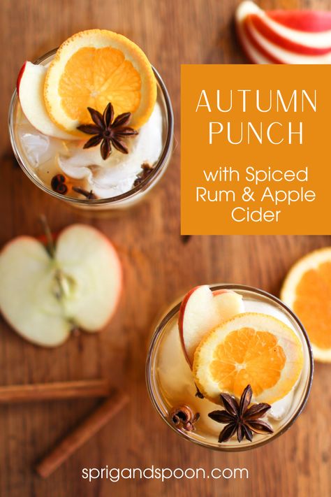 This autumn punch with spiced rum and apple cider is the perfect fall cocktail! With a big batch recipe that is perfect for autumn parties and Thanksgiving gatherings, everyone will love this simple, tasty punch. Cozy Fall Cocktail, Halloween Apple Cider Punch, Autumn Bourbon Cocktails, Spiced Apple Cocktail, Fall Big Batch Cocktail Recipes, Apple Cider Bourbon Punch, Fall Rum Punch Recipes, Hot Fall Cocktails, Fall Cocktail For A Crowd