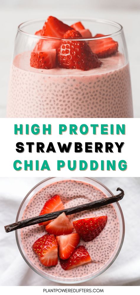 This high-protein strawberry chia seed pudding is both healthy and easy to make. Perfect as a high-protein vegan breakfast or vegan dessert that you can add to your own list of chia seed pudding recipes. On top of that, it's dairy-free as well. Give it a try! Chia Seed Protein Smoothie, Gluten Free Dairy Free Chia Seed Pudding, Recipes That Use Chia Seeds, Healthy Chia Seed Breakfast, Pb Chia Pudding, Diy Chia Seed Pudding, High Protein Chia Seed Recipes, Chia Seed Pudding Easy, Low Fodmap Chia Seed Pudding