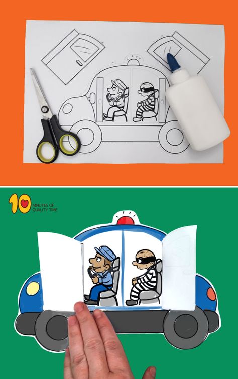 Police Car With Opening Doors - Paper Craft Community Helpers Printables, Kids Police Car, Police Crafts, Craft Paper Storage, Kids Police, Nursery Rhymes Activities, Community Helpers Theme, Community Helpers Preschool, Car Craft