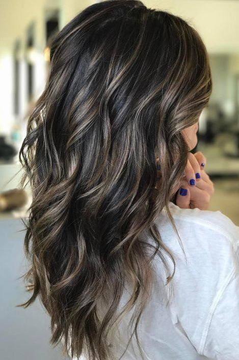 Cool Brunette with Bronde Babylight Ribbons Babylights Brunette, Cool Brunette, Balayage Long Hair, Dark Brunette Hair, Kadeřnické Trendy, Brunette Balayage, Balayage Hair Dark, Brunette Balayage Hair, Long Dark Hair