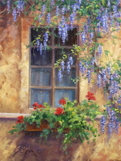 Oil Painting Demos, Simple Oil Painting, Painting Demo, Painting Inspo, 수채화 그림, Oil Painting Flowers, Window Art, Window Painting, Impressionist Art