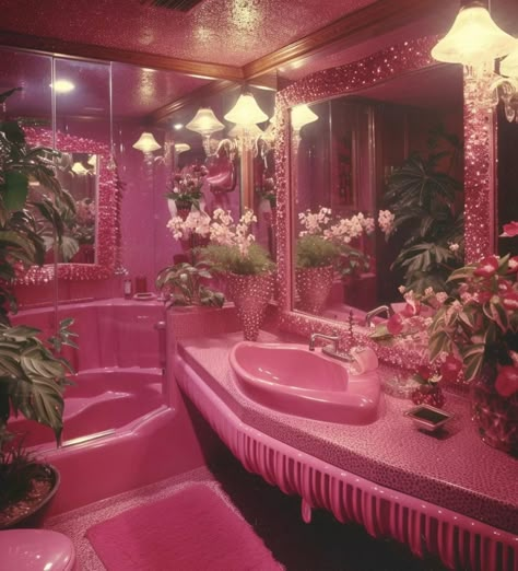 Sink, pink, bathroom, inspiring, aesthetic Pink House Interior, Pink Powder Room, Matte Photography, 80s House, Pink Bathroom Decor, Pink Baths, Dream Bath, Pink Powder, Deco Bathroom